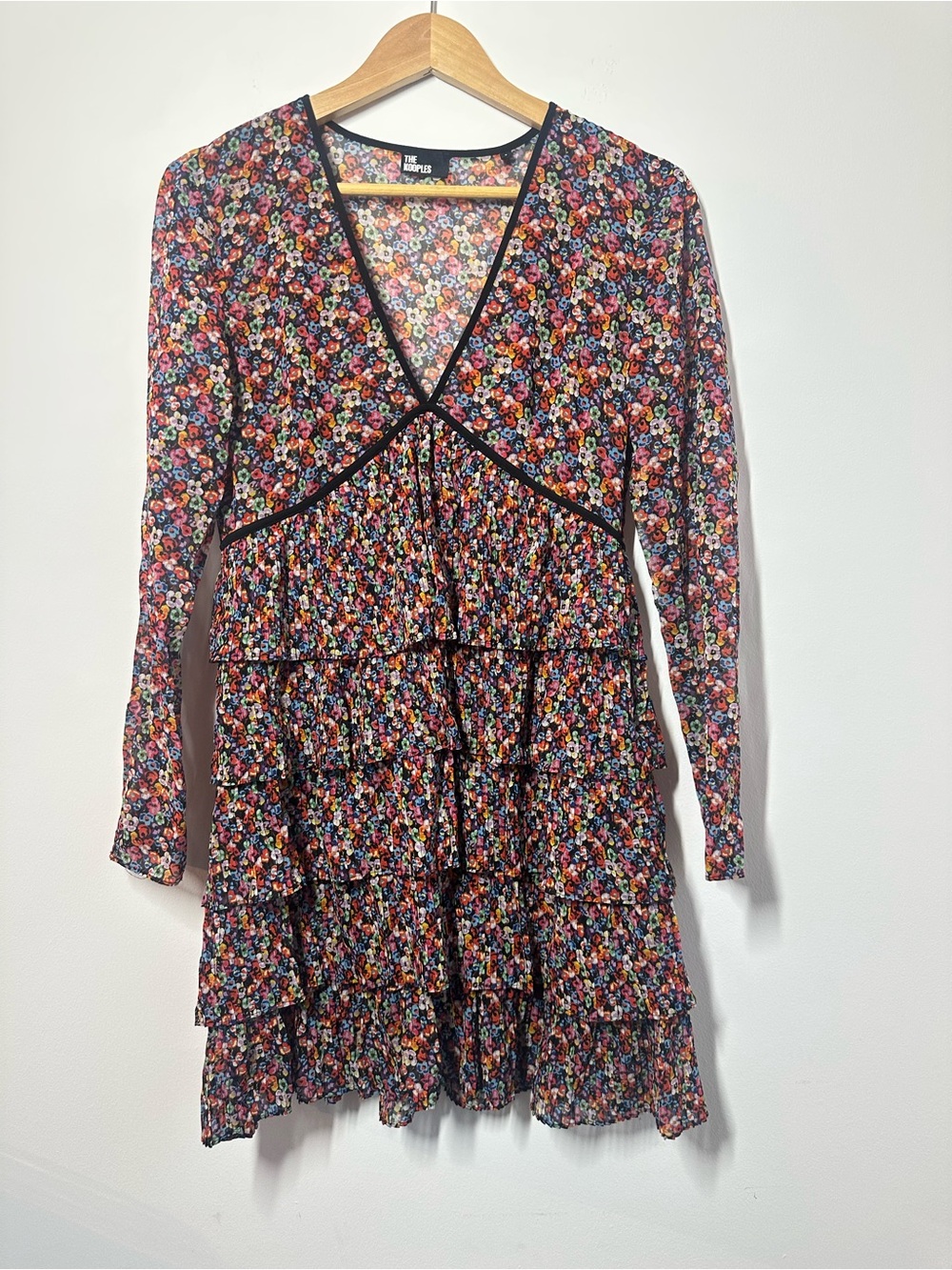 The Kooples Blazing Field Floral Pleated Tiered Mini Dress Size 2
